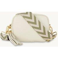 Apatchy London Women's Stone Leather Crossbody Bag With Olive Green Arrow Strap