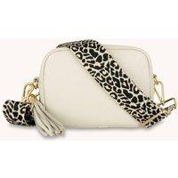 Apatchy London Women's Stone Leather Crossbody Bag With Apricot Cheetah Strap