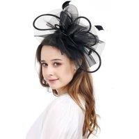 PEACH ACCESSORIES Women's Plain Delicate Mesh Loops & Feather Accents Fascinator in Black