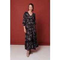 Izabel London Women's Floral Lace Long Sleeve Maxi Dress in Blue | Size: 16