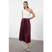 WOVCOR Women's Pleated Maxi Faux Leather Skirt in Plum | Size: S/M