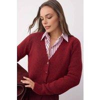 WOVCOR Women's Crop Soft-Textured V Neck Knit Cardigan With Button Detail in Burgundy | Size: Small
