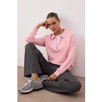 WOVCOR Women's Knit Sweatshirt With Zipper Detail Polo Style Sweat in Pink | Size: Small