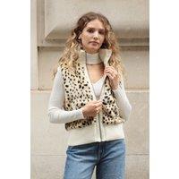 CY Women's Faux Fur Gilet with Hood in Yellow