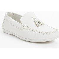SIRRI Boy's Kids Suede Slip-On Penny Loafer Smart Casual Shoes in White | Size: 2.5