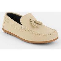 SIRRI Boy's Kids Suede Slip-On Penny Loafer Smart Casual Shoes in Cream | Size: 12
