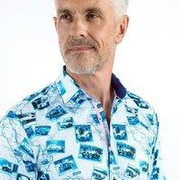 CLAUDIO LUGLI Men's Vintage Italian Road Race Print Shirt in White | Size: 2XL