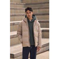 Animal Men's 'Tech Down' Warm Water Resistant Hooded Outdoor Heat Sealed Jacket in Beige | Size: XS