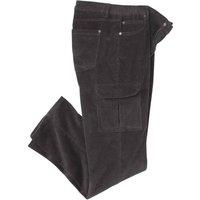 Atlas for Men Men's Corduroy Elasticated Waist Cargo Trousers in Dark Grey | Size: 42R