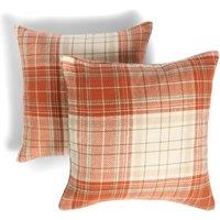 OHS 2 Pack Ultra Soft Classic Woven Check Square Cushion Covers, Rust in Burnt Orange | Size: 45 cm x 45 cm
