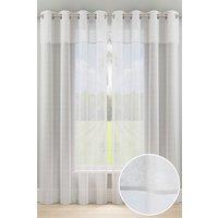 Tyrone Textiles 'Andorra' Textured Fabric Header Voile Panels Pair with Eyelet Header in White | Size: 140 cm width x 229 cm drop