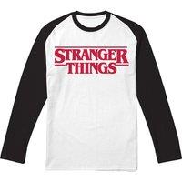 Stranger Things Main Logo Raglan Adult Long Baseball Tee, White/Black | Size: 2XL