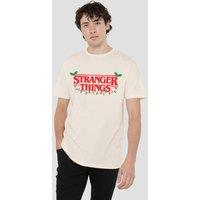 Stranger Things Christmas Logo T-Shirt, Natural in Beige | Size: Small