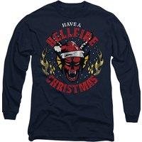 Stranger Things Hellfire Christmas Long Sleeve T-Shirt, Navy | Size: 2XL