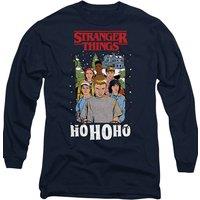 Stranger Things Group Ho Ho Ho Christmas Long Sleeve T-Shirt, Navy | Size: 2XL