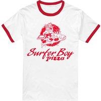 Stranger Things Surfer Boy Pizza Ringer T-Shirt, White/Red | Size: Small