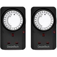 Desiretech Plug-in Timer Switch (2 Pack), 24hr Segment Timer, Light Plug Socket in Black