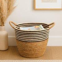 Voltico Striped Woven Storage Basket with Handles - Natural in Brown