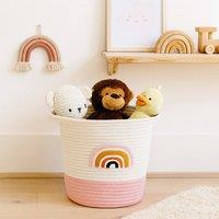 Voltico Cotton Striped Storage Basket - Soft Woven Design in Warm White