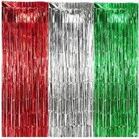 ILFD Group Ltd 3 Tinsel Christmas Door Curtains - Red, Silver & Green
