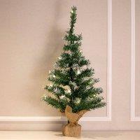 Voltico 2FT Pre-Lit Snowy Mini Christmas Tree with Warm White LEDs in Green