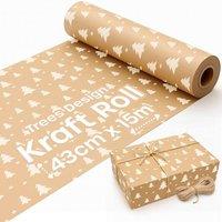 volila 15M Christmas Wrapping Paper for Gifts with Trees Design in Brown