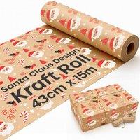 volila 15M Christmas Wrapping Paper for Gifts with Santa Design in Brown