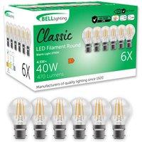 BELL Lighting B22 LED Filament Golf Ball Bulb Non-Dimmable Warm White 4.5W 470lm | Size: Pack of 6