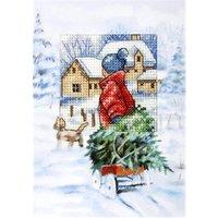 Orchidea Counted Cross Stitch Kit: Greetings Card: Christmas Tree on the Sledge