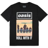 Rock Off officially Licensed Products Oasis Roll With It Single Cover T-Shirt in Black | Size: Medium