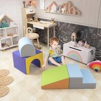 HOMCOM Baby Soft Play Set, 4 Piece Soft Play Equipment for Toddlers 12-36 Months, Climb & Crawl Foam Play, Kids Activity Play Toy in Blue