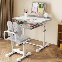 Costway Kids Study Desk&Chair Height-Adjustable Activity Desk Set Tilt Desktop in Grey