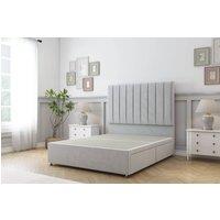 Sloomy Kansas Plush Divan Bed Base 2 Drawers Same Side With 26 Strutted Headboard in Silver | Size: Single