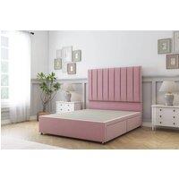 Sloomy Kansas Plush Divan Bed No Drawers With 54" Floor Standing Headboard in Pink | Size: King