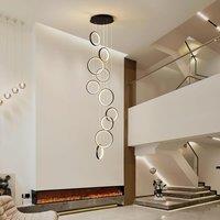 Garwarm Siittoo Modern High Ceiling Chandelier with Remote Control, 10 Rings Black Foyer Chandeliers for High Ceilings