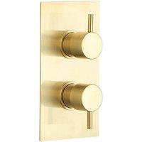 Bathroom Kingdom Menai Brushed Brass Round Thermostatic Shower Valve - 2 Outlet in Gold