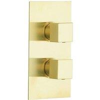 Bathroom Kingdom Menai Brushed Brass Square Thermostatic Shower Valve - 2 Outlet in Gold