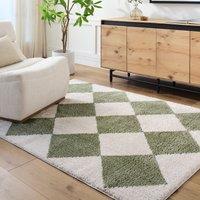 Livabliss Fossay Shag-Washable Beige Brown Green Grey High Pile Diamond Rug | Size: 140 cm x 200 cm