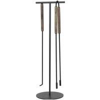 Blomus Ashi 3 Piece Steel Fireplace Tool Set with Oak Brown Handle