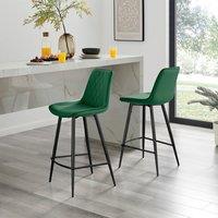 FurnitureboxUK Pesaro Set of 2 Velvet Black Legs Counter Stools in Green