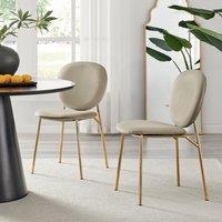 FurnitureboxUK Set of 2 Ivy Modern Velvet Dining Chairs On Gold Legs - Vintage Retro Nod in Taupe