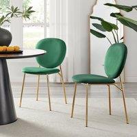 FurnitureboxUK Set of 2 Ivy Modern Velvet Dining Chairs On Gold Legs - Vintage Retro Nod in Green