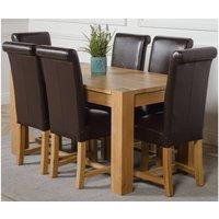 Thats Furniture Kuba 180 x 90 cm Chunky Oak Dining Table & 6 Washington Leather Chairs in Brown