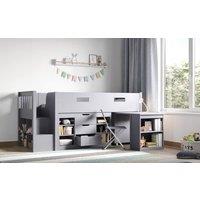 Flair Charlie Staircase Mid Sleeper Cabin Bed with Storage & Desk in Grey | Size: Single