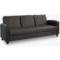 Home Detail DISCONTINUED Tampa Faux Leather Sofa Bed With Constrast Stitching & Pulldown Cupholder in Dark Brown