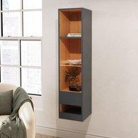 GFW Leon Tall Shelf Unit with LED Oak/Anthracite in Dark Grey