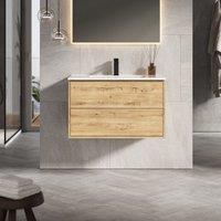 Banyetti Venti 800mm Wall Hung Vanity Unit with Veneto 1 Tap Hole Basin - Ostippo Oak in Light Oak