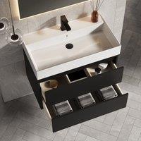 Banyetti Venti 800mm Wall Hung Vanity with Veneto 1 Tap Hole Basin - Matt Black
