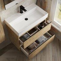 Banyetti Vatilla 800mm Wall Hung Vanity Unit with Veneto 1 Tap Hole Basin - Ostippo Oak in Light Oak