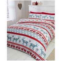 Rapport Scandi Brushed Cotton Christmas Duvet Cover Set in Off-White | Size: King